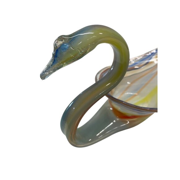 Handcrafted Sooner Art Glass Swan Sculpture Centerpiece Swirled Bowl - Picture 9 of 9